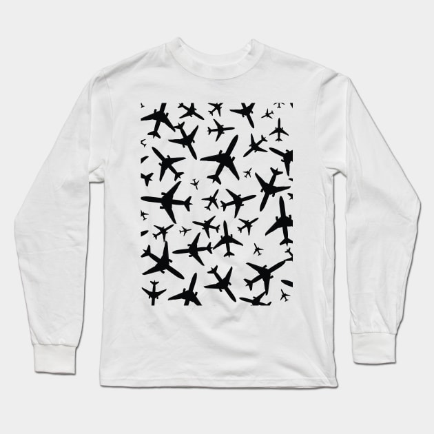 Random Airplanes Pattern Design Long Sleeve T-Shirt by Avion